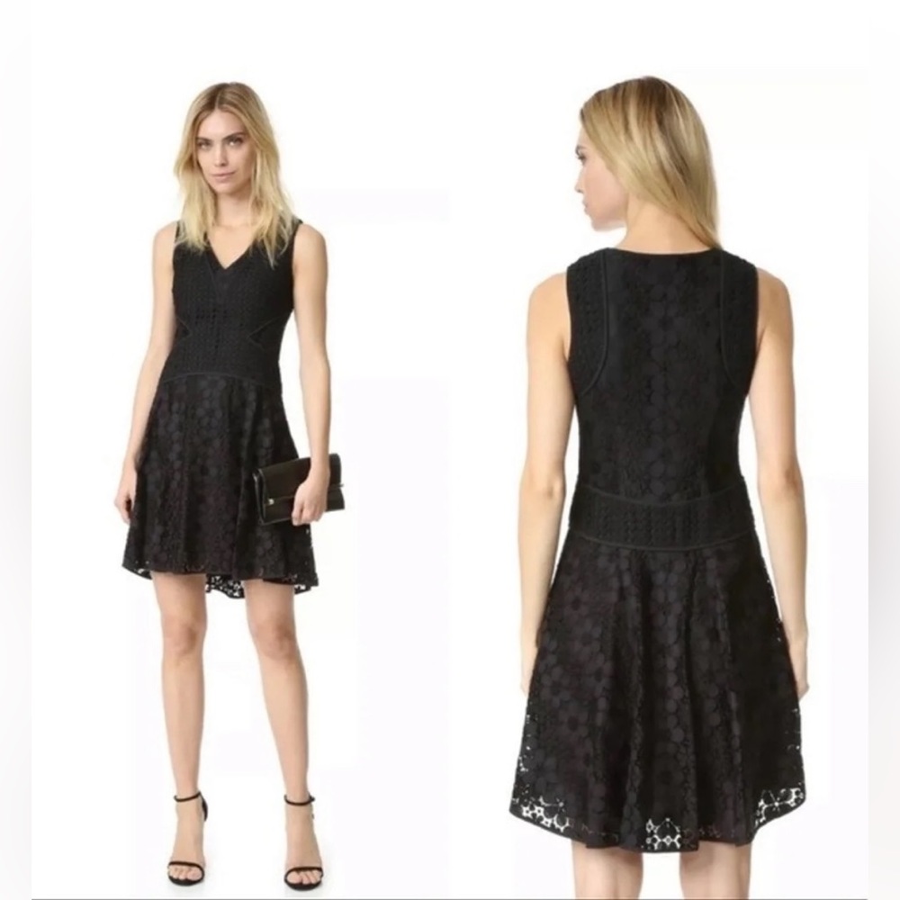 DVF Fiorenza Black Lace Fit Flare Dress, Size 0